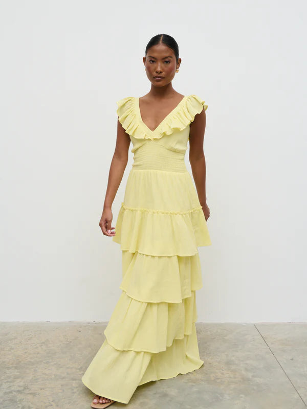 Opal Ruffle Maxi Dress (Lemon)
