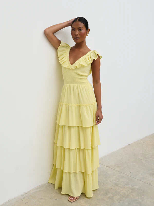 Opal Ruffle Maxi Dress (Lemon)
