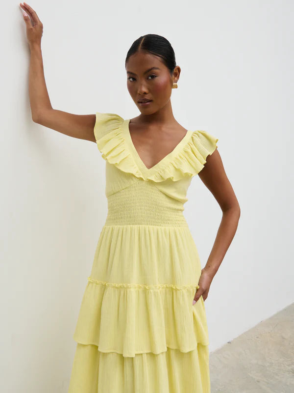 Opal Ruffle Maxi Dress (Lemon)