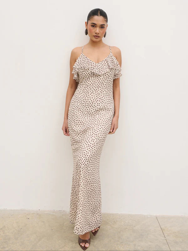 Oriana Cape Maxi Dress (Cream/Brown)