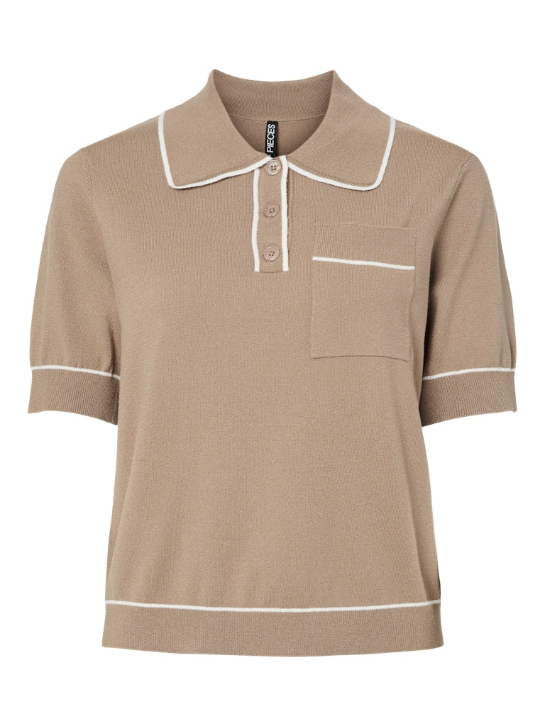 Corina Knitted Polo Top (Greige)