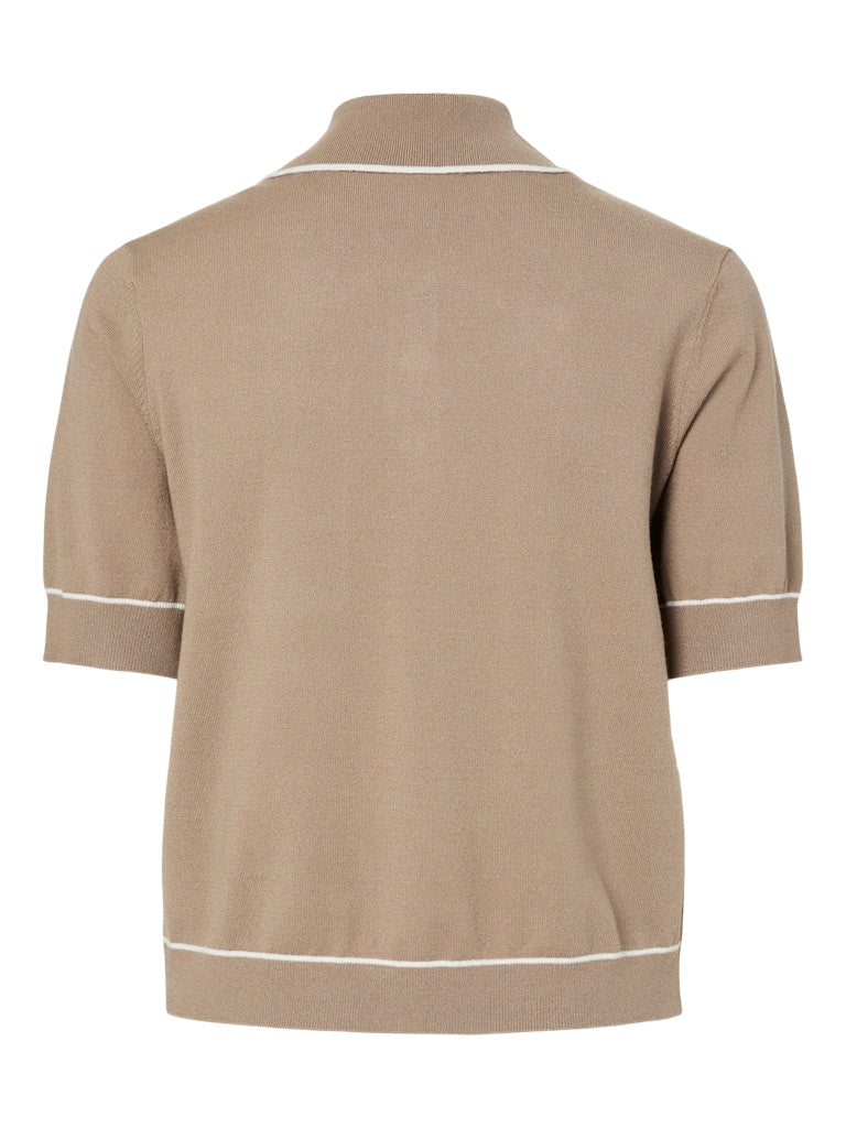 Corina Knitted Polo Top (Greige)