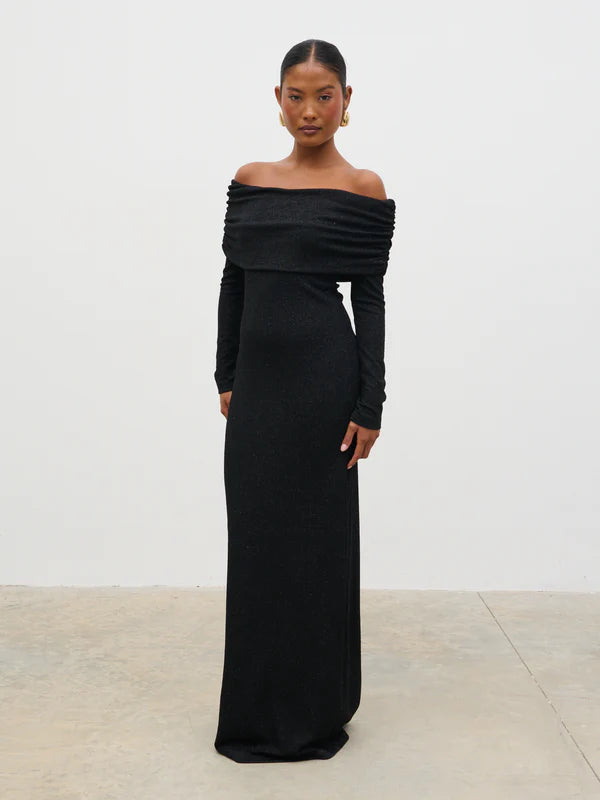 Perrie Bardot Jersey Dress (Black)