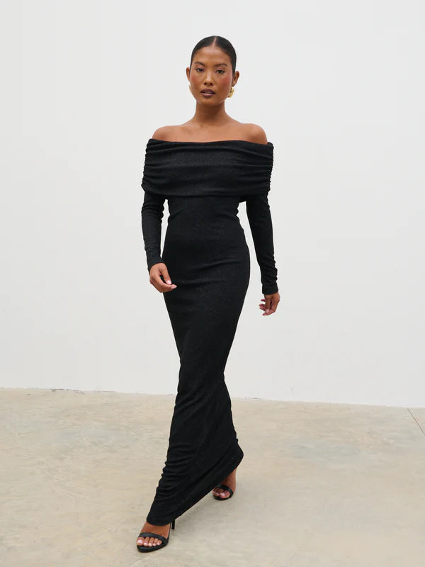 Perrie Bardot Jersey Dress (Black)