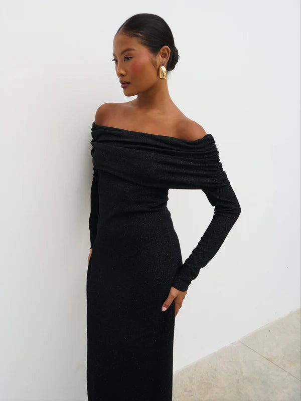 Perrie Bardot Jersey Dress (Black)