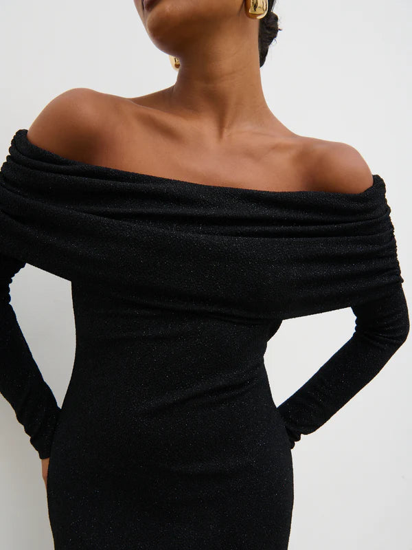 Perrie Bardot Jersey Dress (Black)