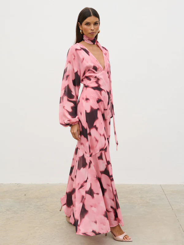 Petula Batwing Scarf Maxi Dress (Blush Watercolour)