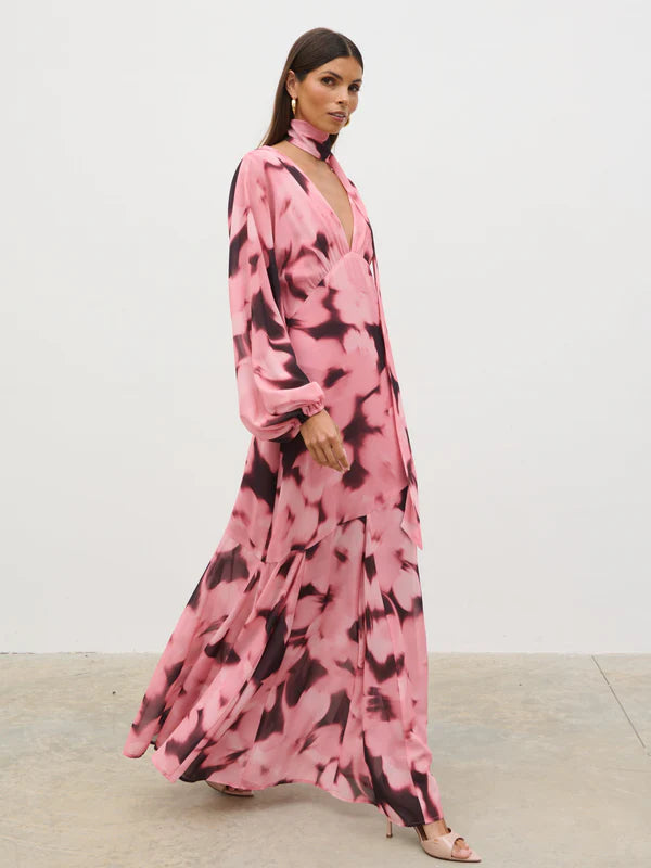 Petula Batwing Scarf Maxi Dress (Blush Watercolour)