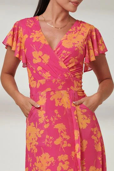 Gisselle Ruffle Hem Maxi Dress (Pink Floral)