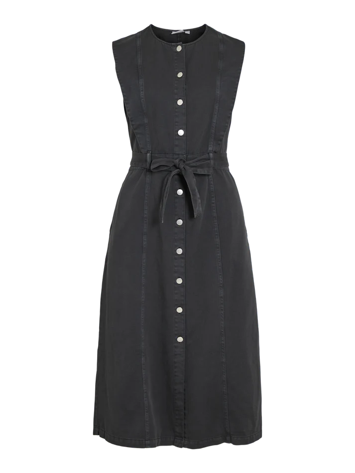Lucianne Sleeveless Midi Dress (Black Denim)