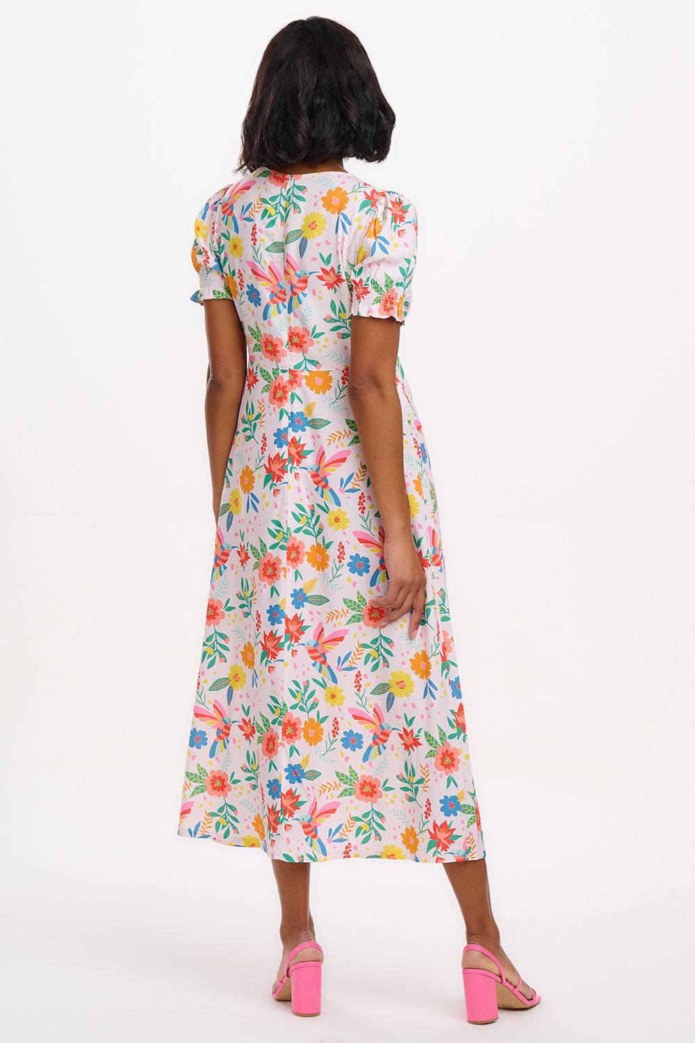 Mary Jane Midi Dress (Off White/Tropical Hummingbird)