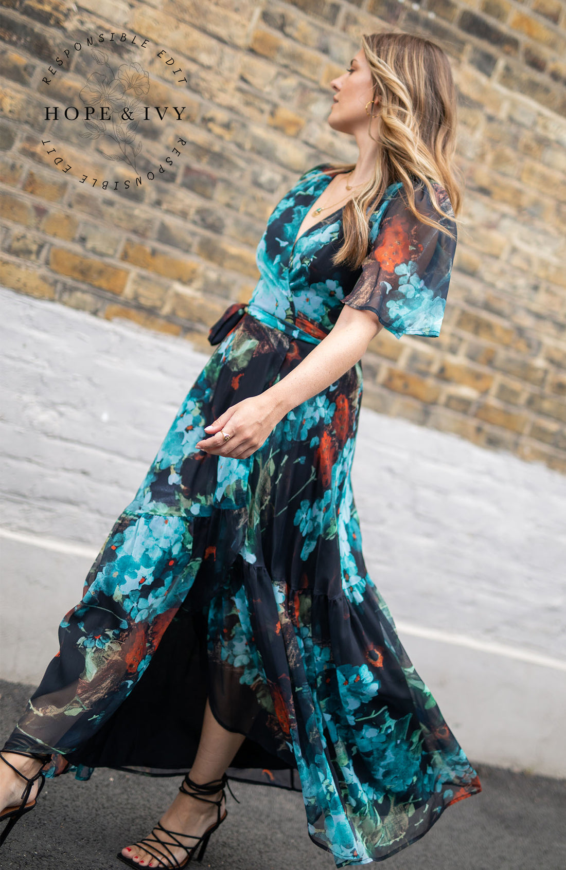 The Sarah Flutter Sleeve Maxi Wrap Dress