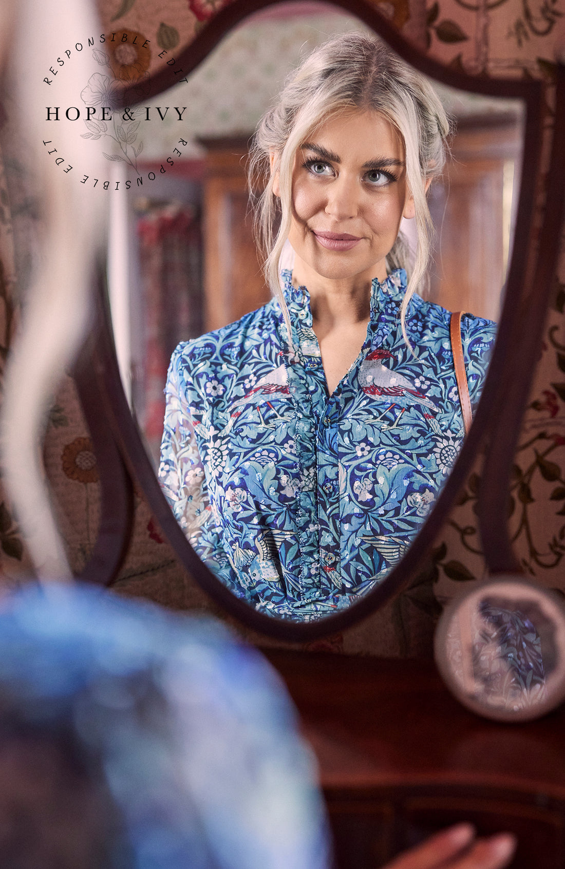 The Emery Button Front Tie Waist Maxi Dress (Blue)