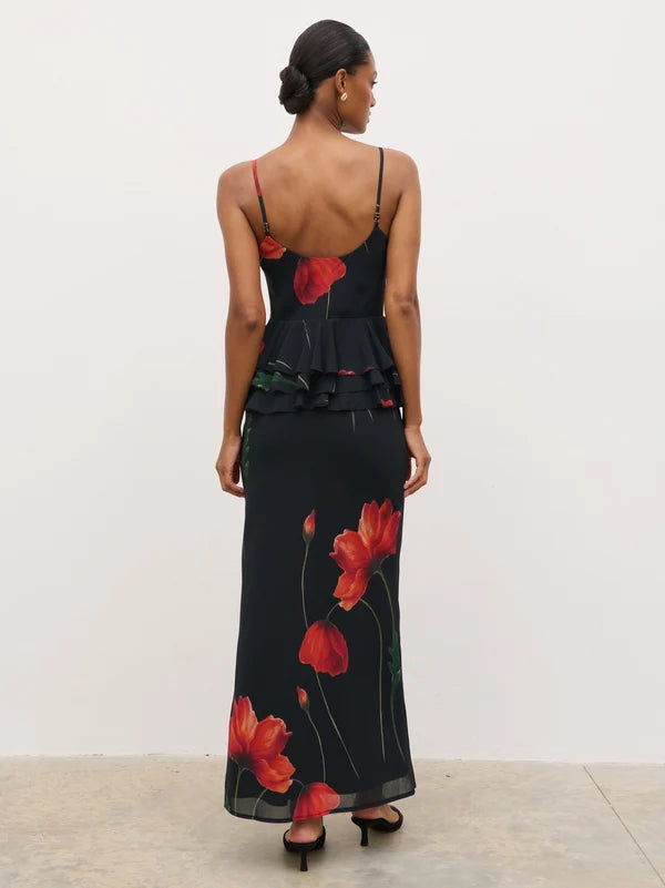 Rose Peplum Maxi Dress (Red Floral)