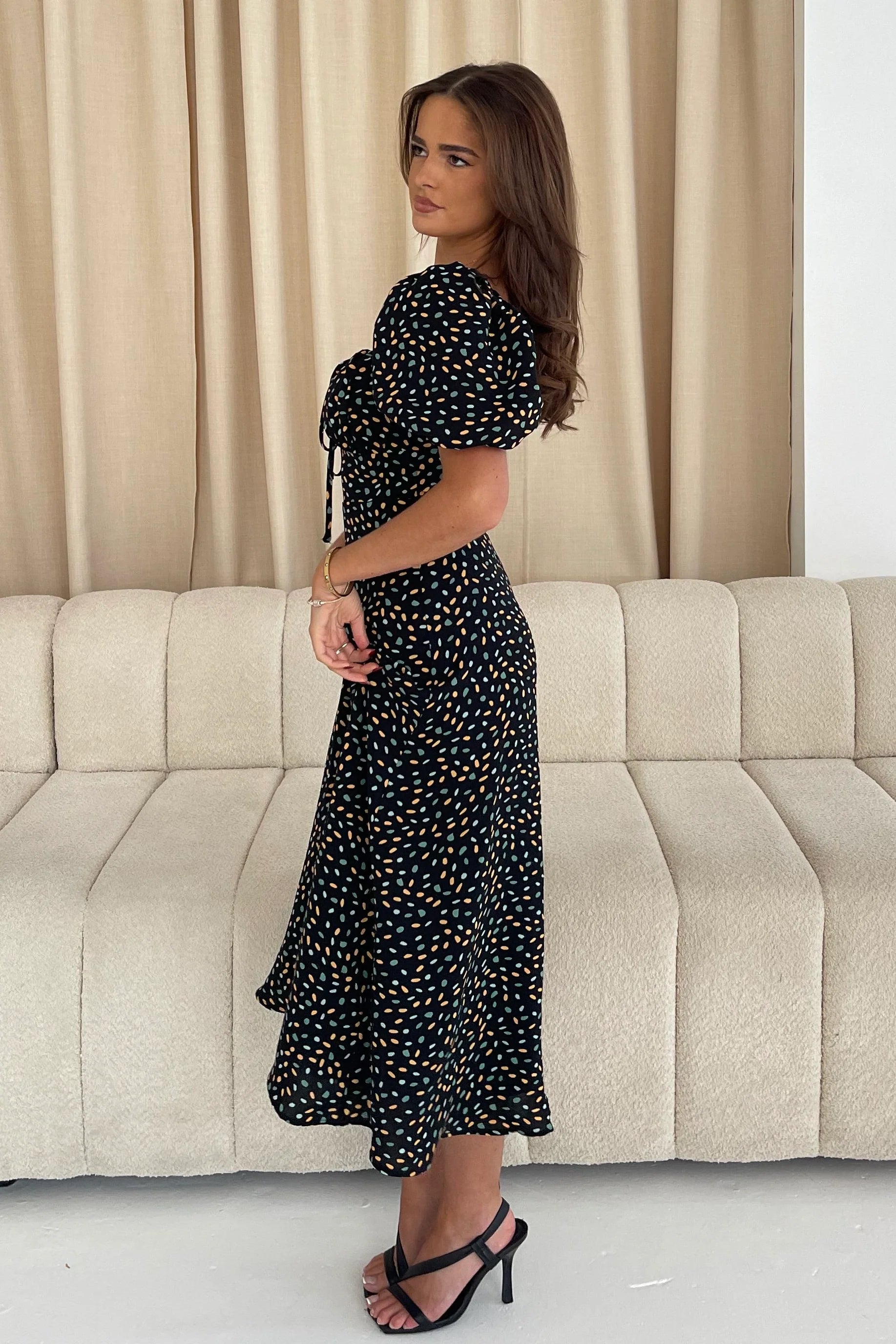 Jemima Square Neck Midi Dress (Black/Multi)