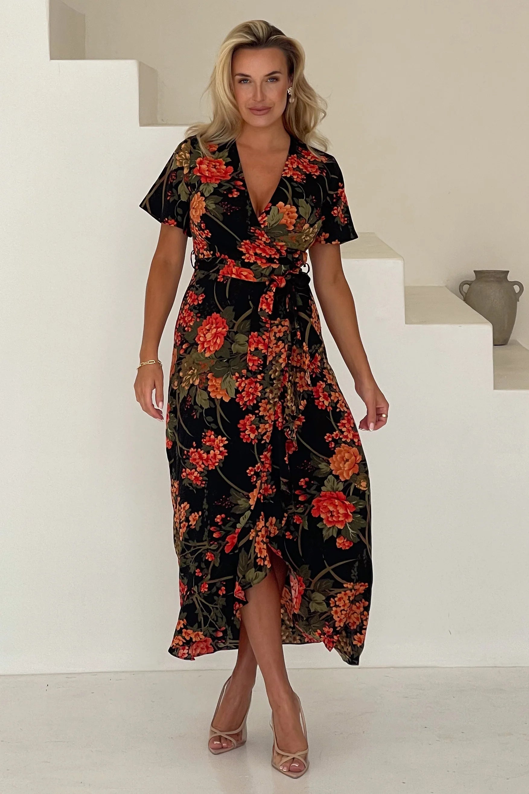 Farrah Split Hem Frill Maxi Dress (Brown Floral) | Love Cherish | Dress Farrah Split Hem Frill Maxi Dress (Brown Floral) | Love Cherish | Dress
