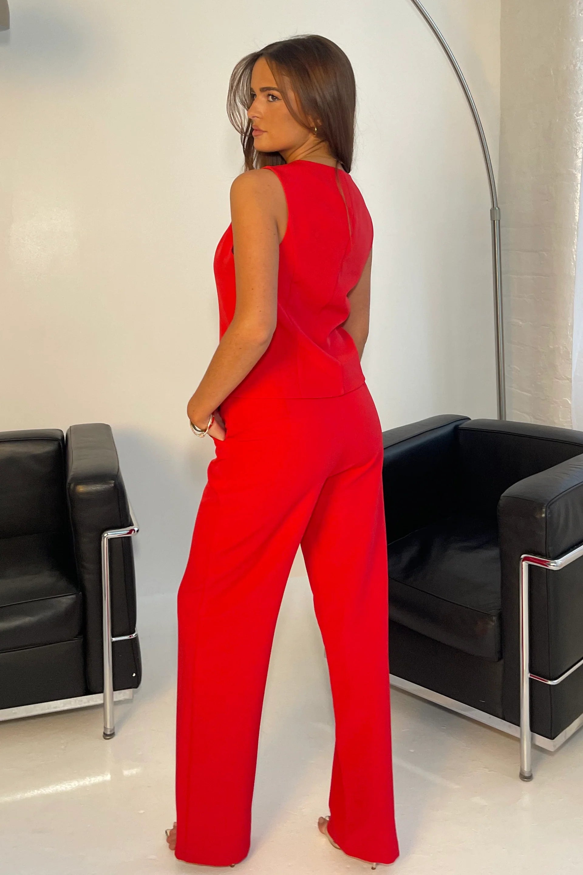 Jo Tailored Wide Leg Trousers (Red)