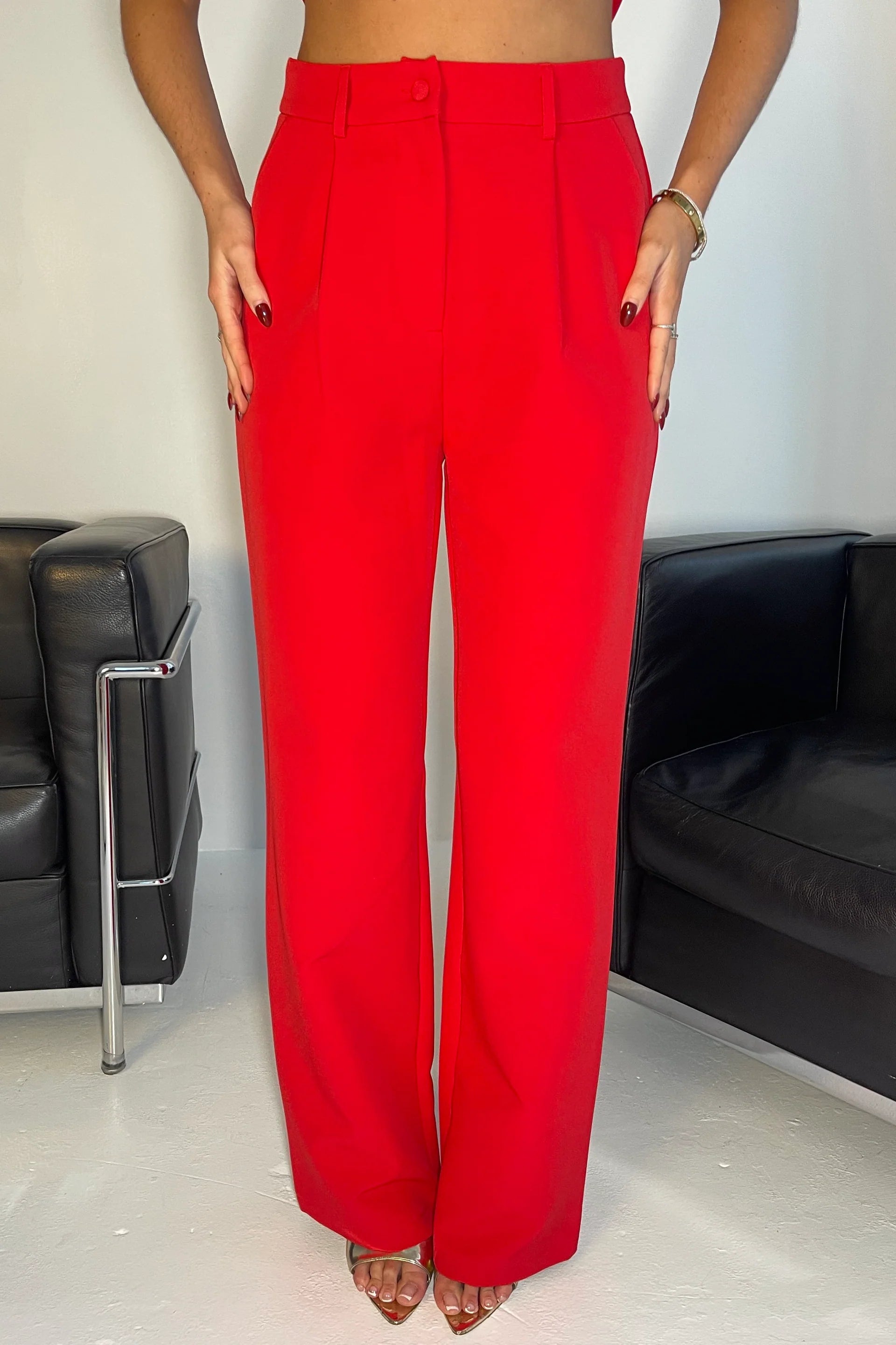 Jo Tailored Wide Leg Trousers (Red)