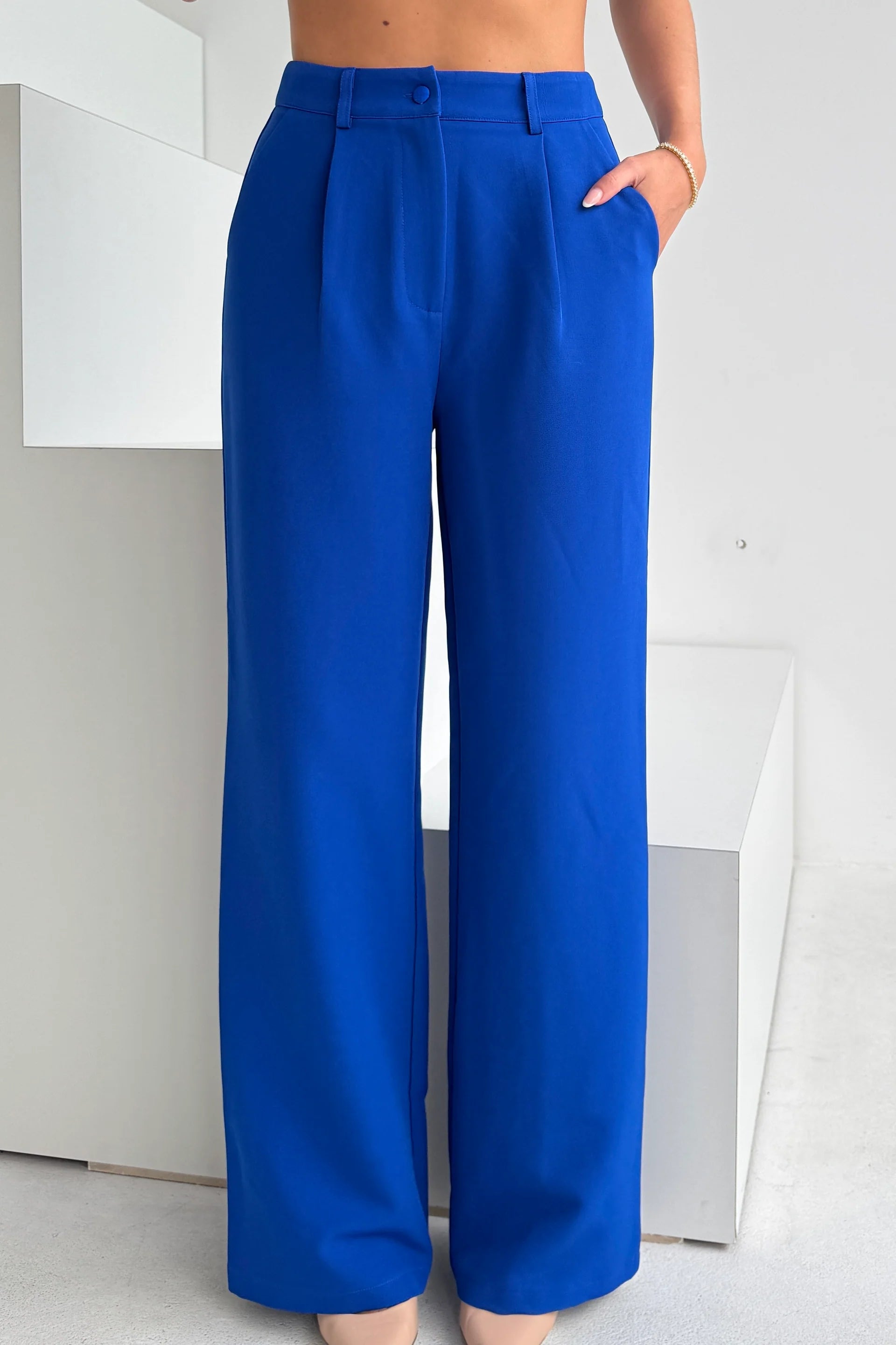 Jo Pleat Detail Tailored Trousers (Royal Blue)