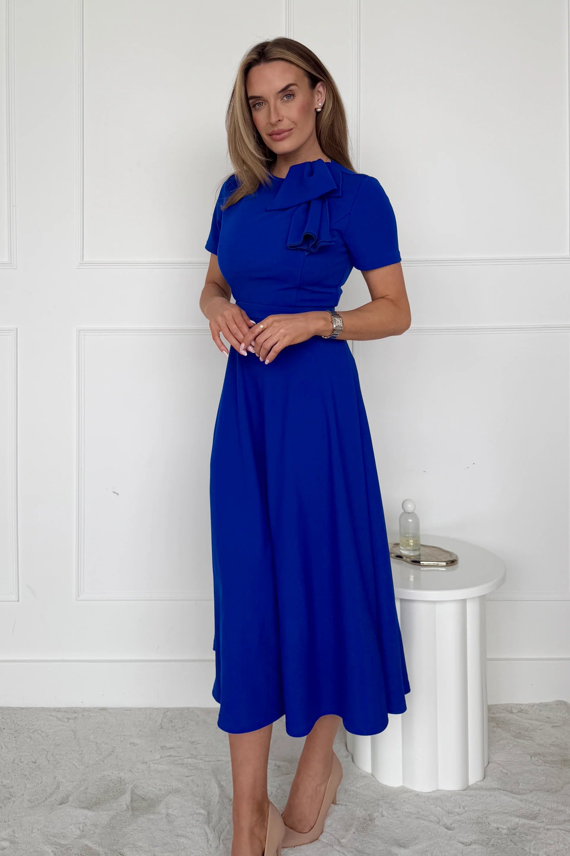 Minta Bow Detail Midi Dress (Cobalt)