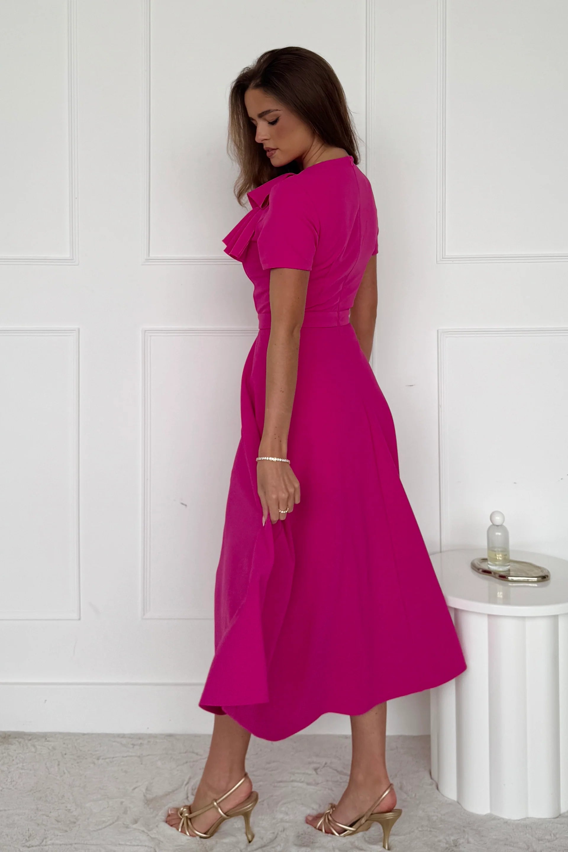 Minta Bow Detail Midi Dress (Pink)