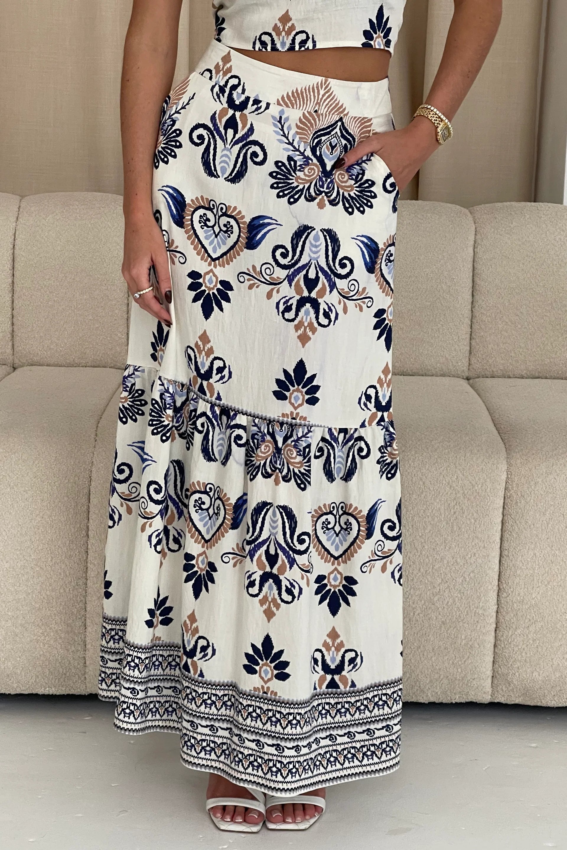 Blossom Abstract Print Skirt (Cream)