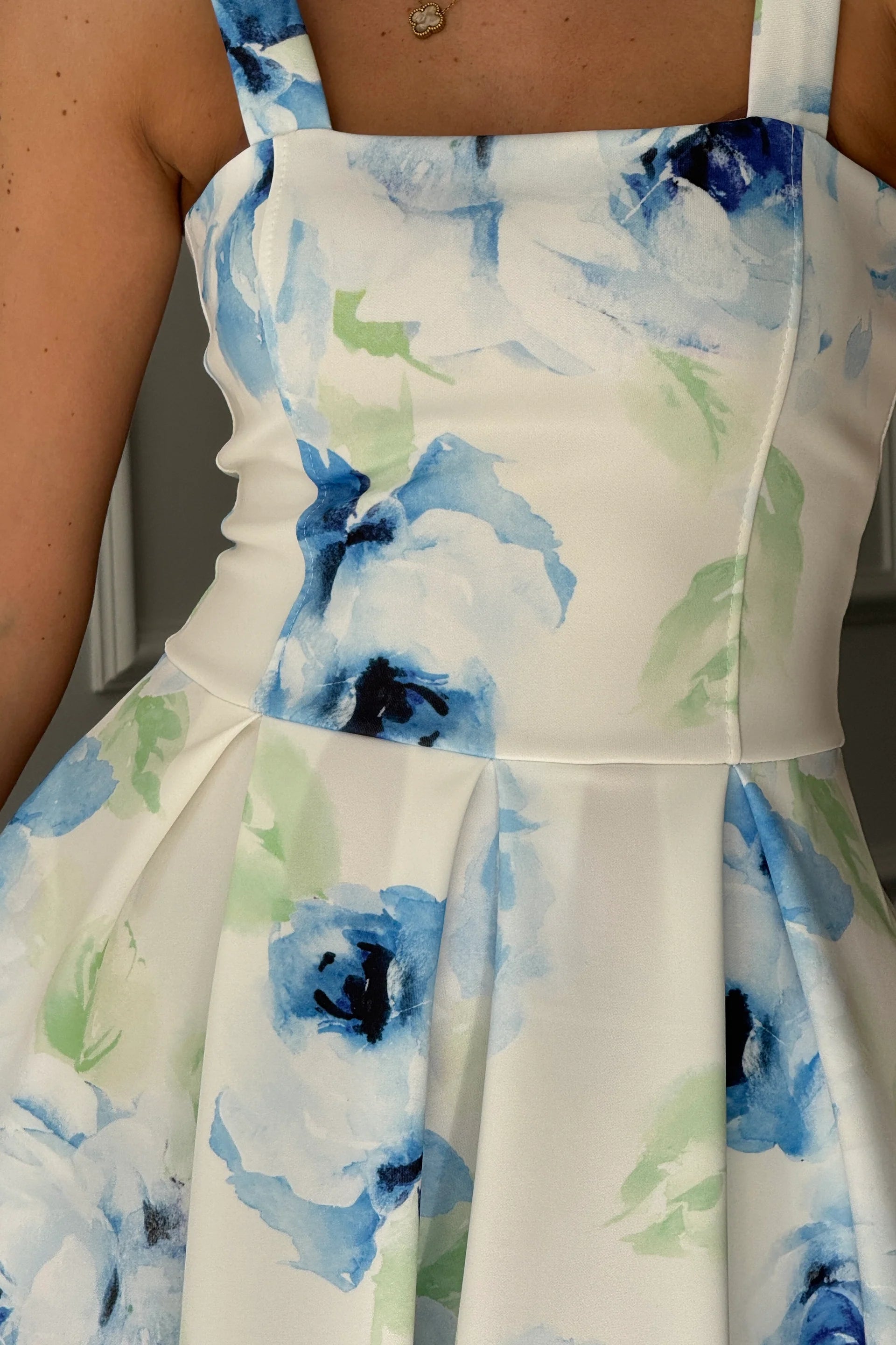 Heather Floral Pleated Skirt Dress (Blue)