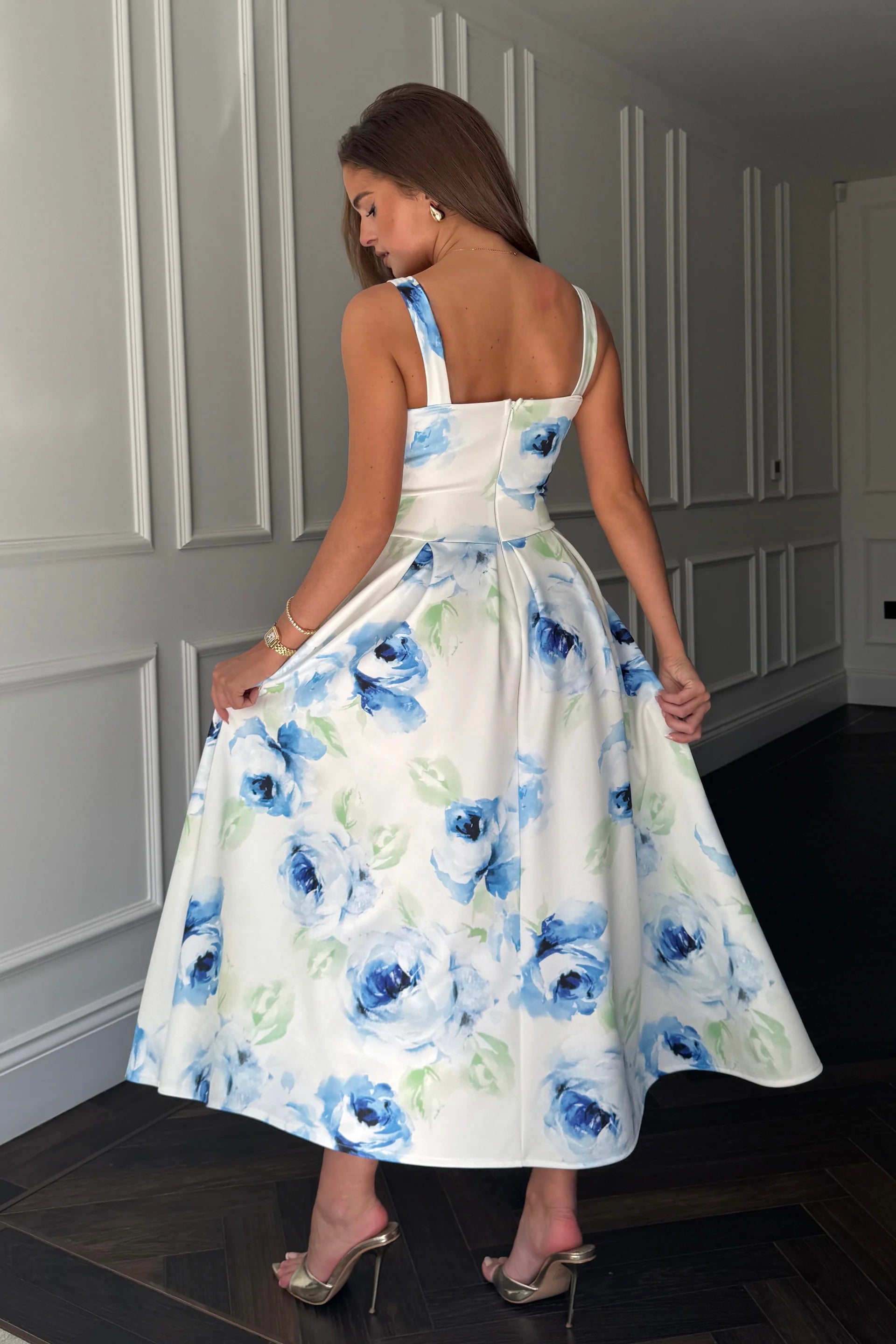 Heather Floral Pleated Skirt Dress (Blue)