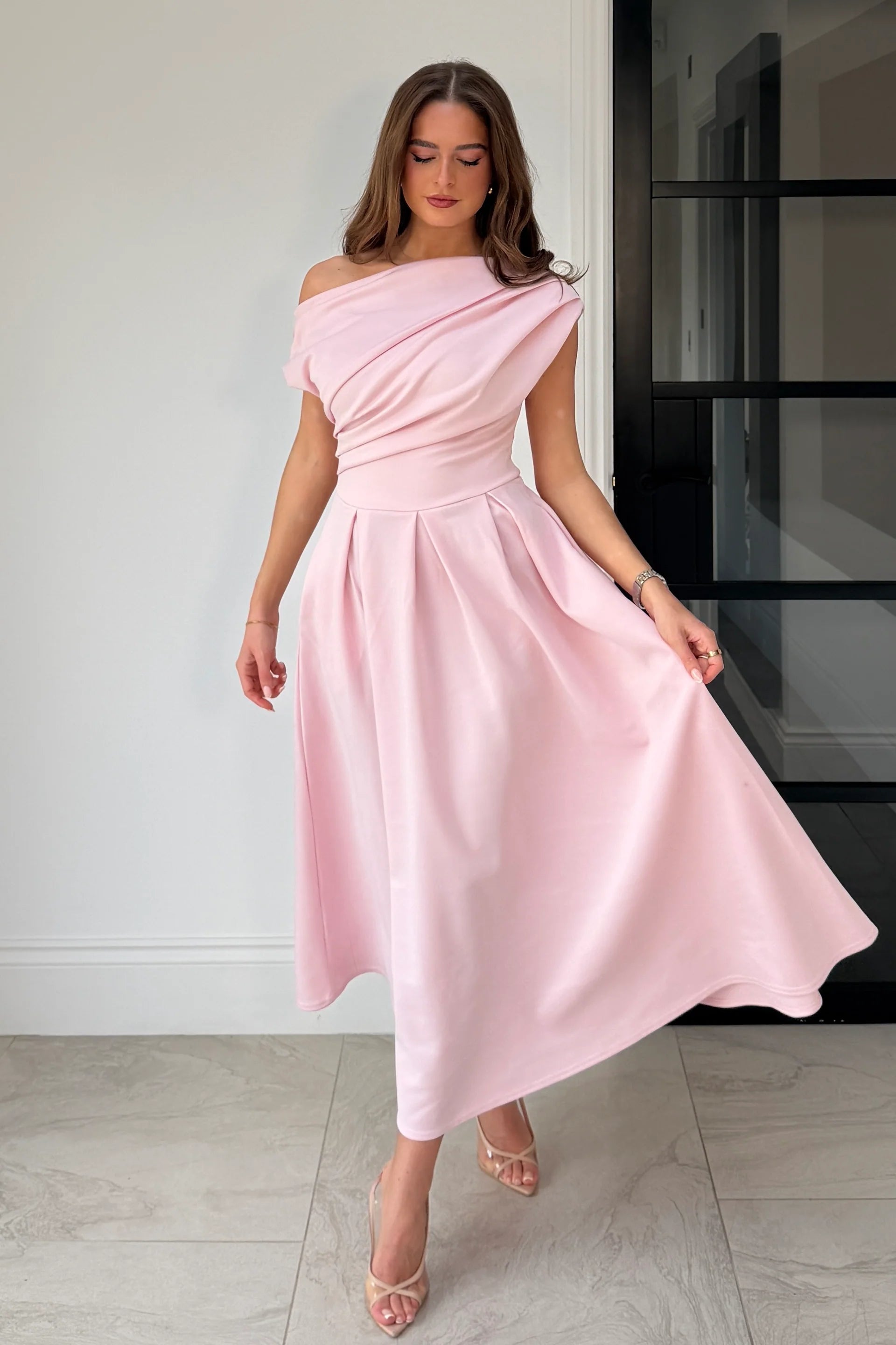 Betty Asymmetric Midi Dress (Pink)