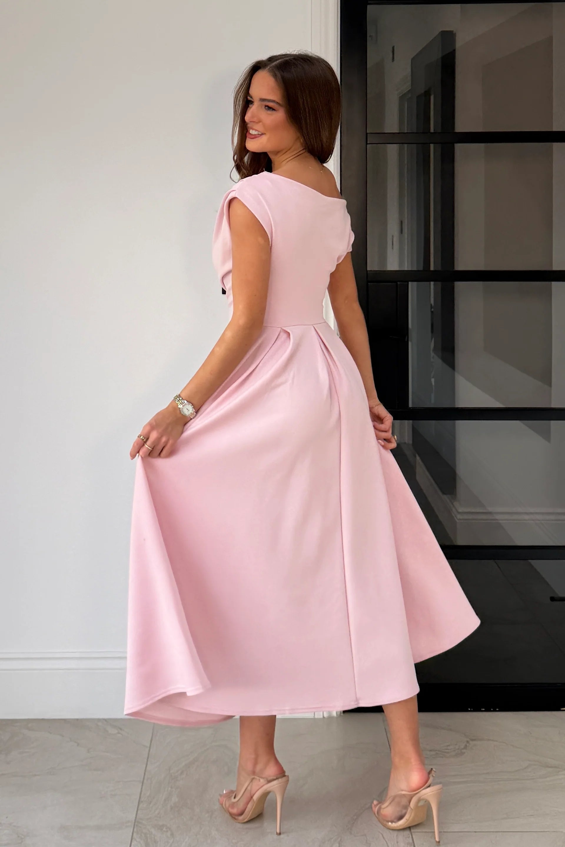 Betty Asymmetric Midi Dress (Pink)