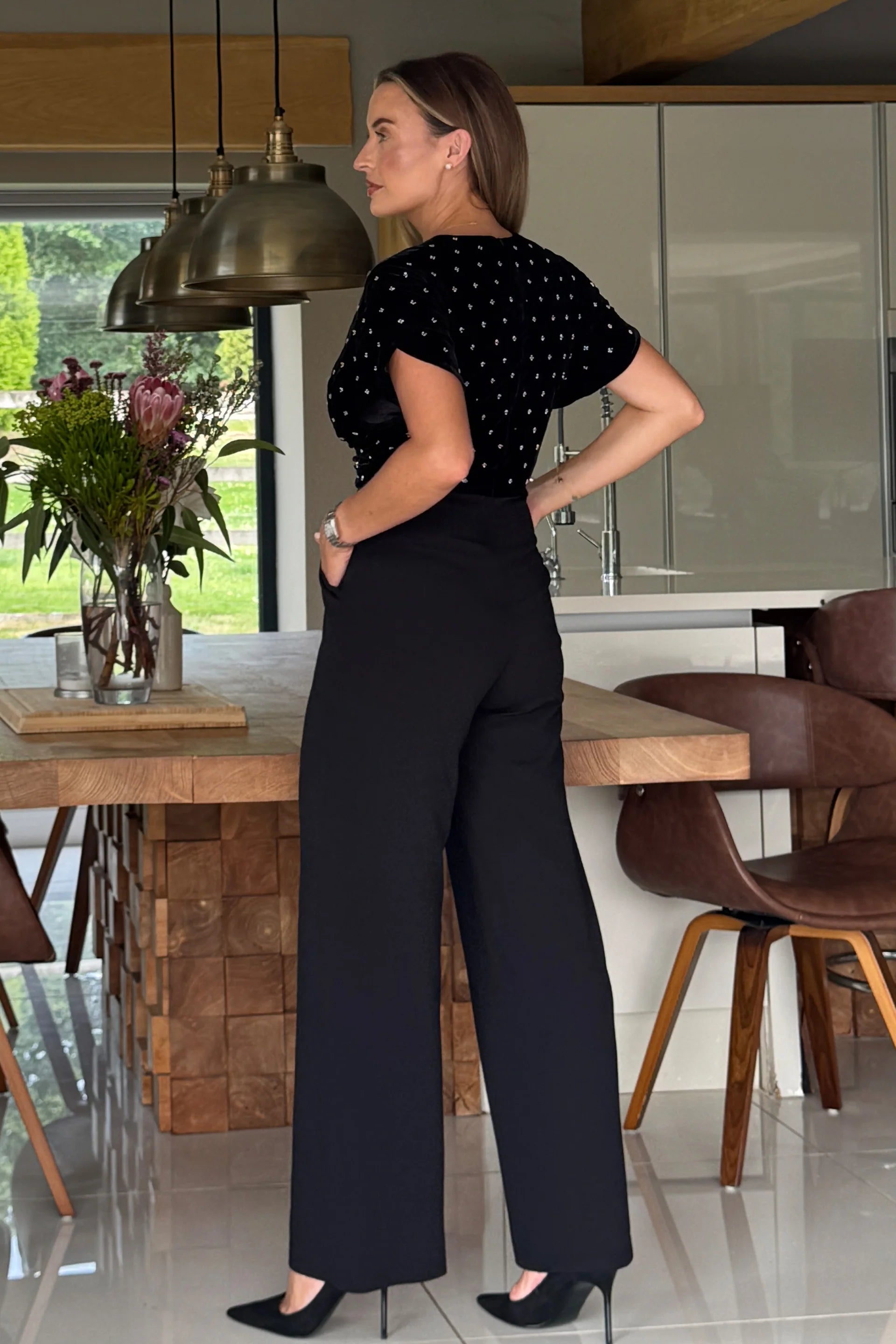 Bridget Twist Front Split Arm Jumpsuit (Black)