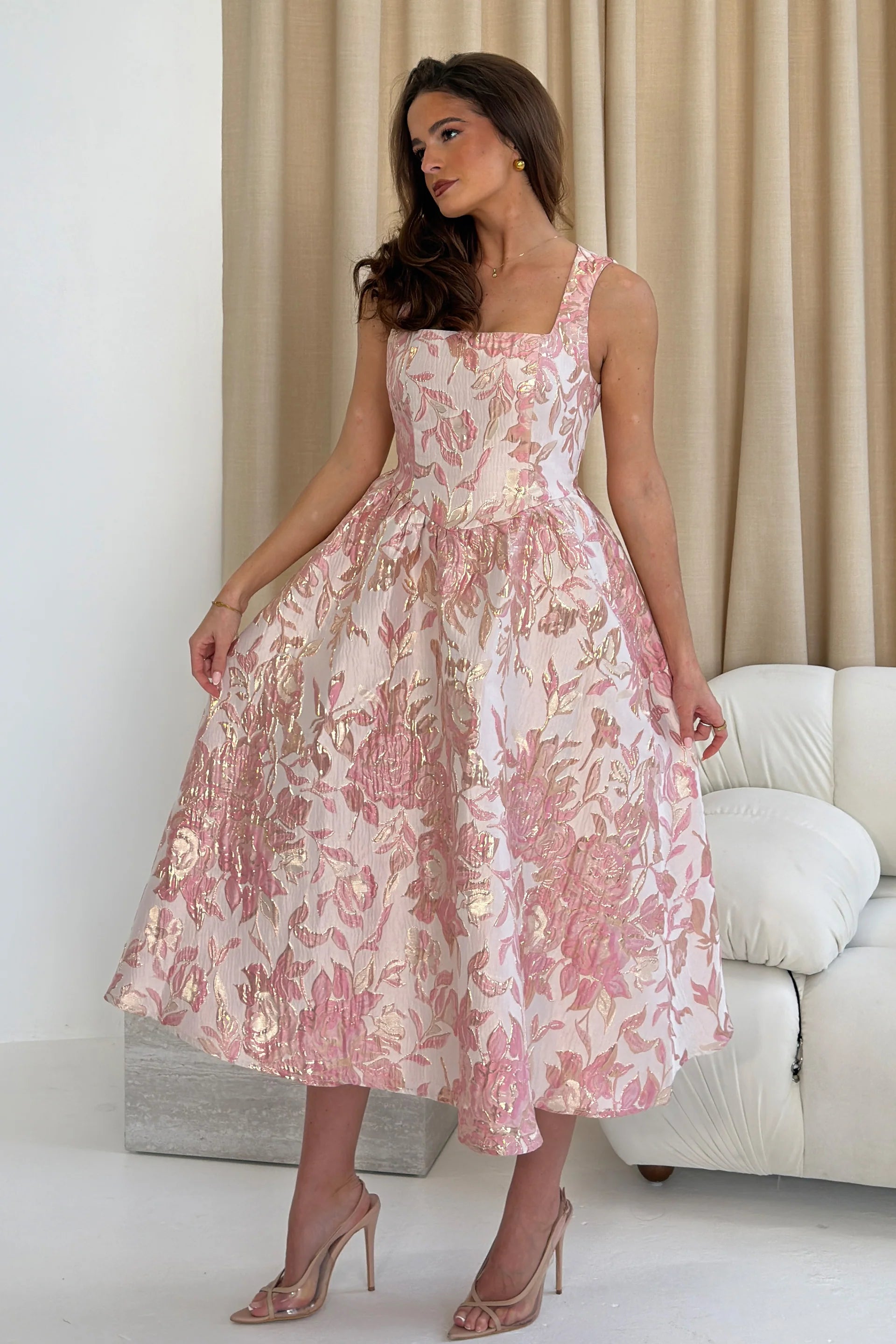 Rosie Midi Dress (Pink Floral)
