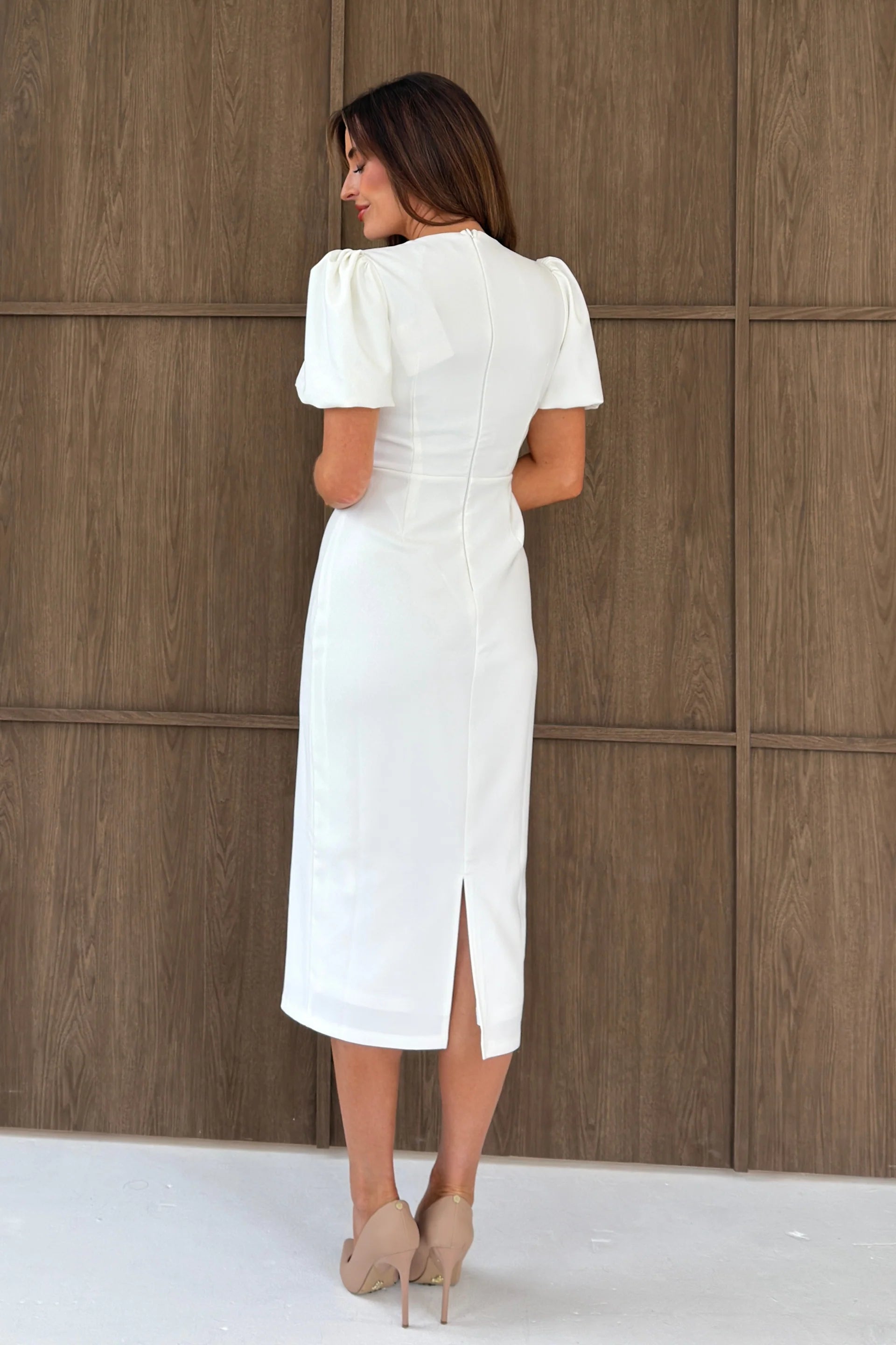 Emma Bow Midi Dress (White)