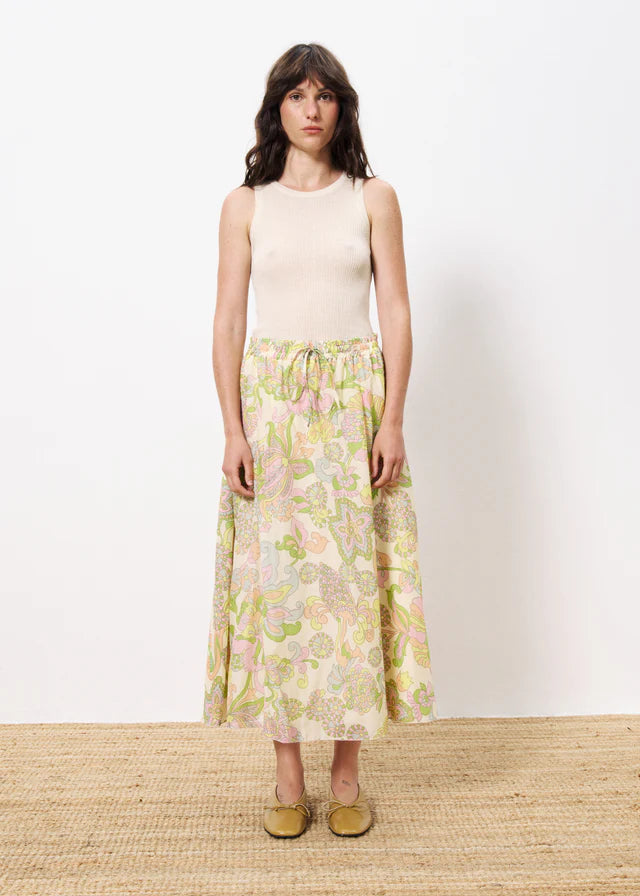 Indrany Midi Skirt (Beige/Pastel)
