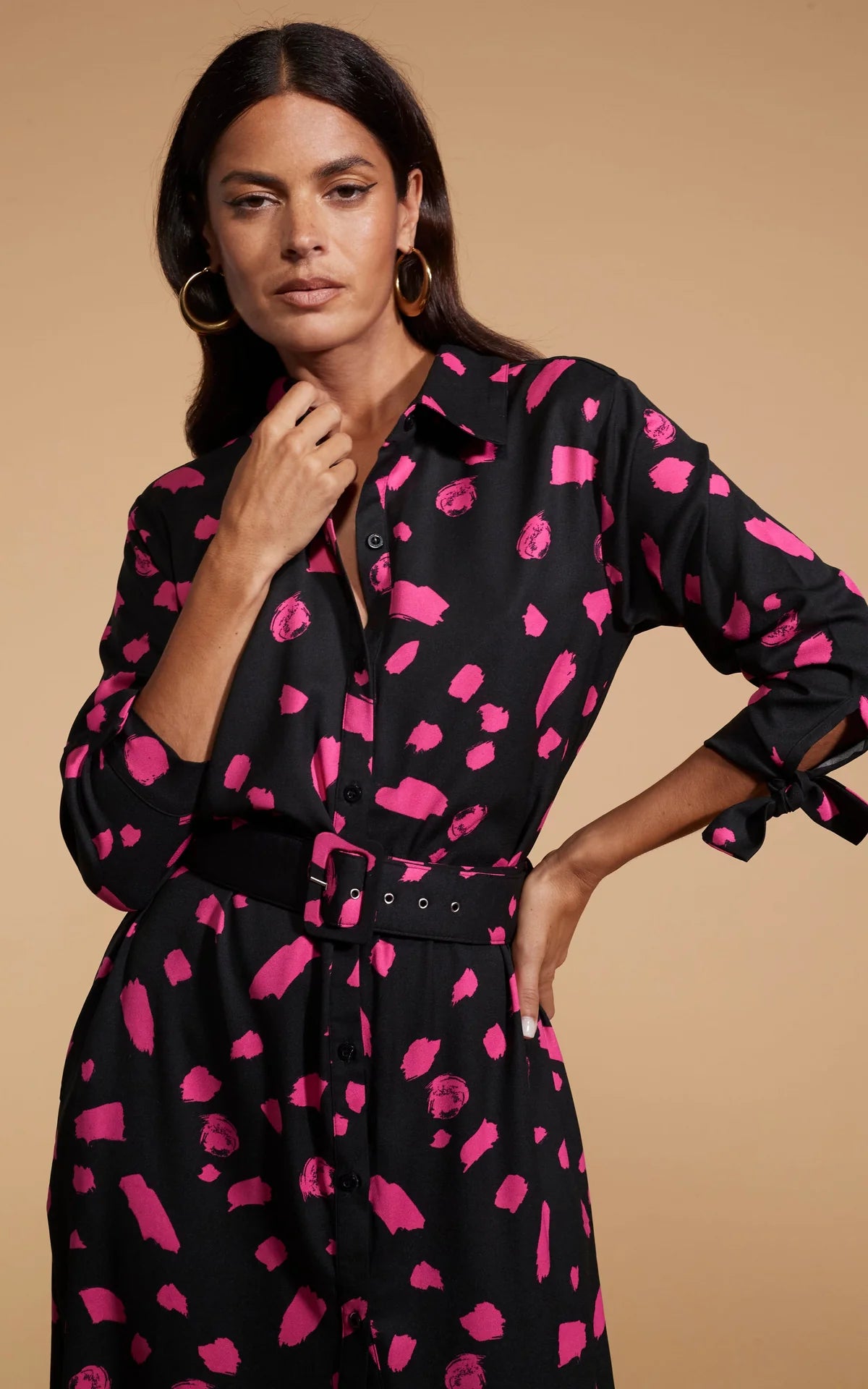 DOVE DRESS (ABSTRACT DOT ON BLACK)