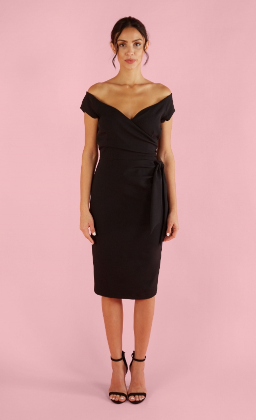 Hourglass Off The Shoulder Pencil Dress (Black)