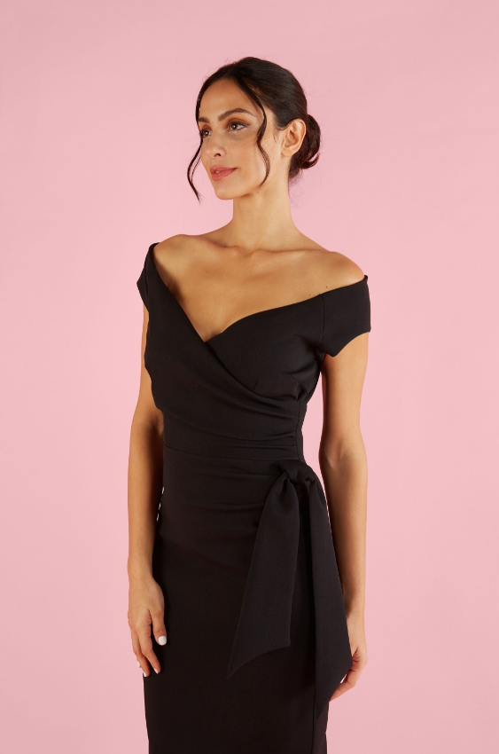 Hourglass Off The Shoulder Pencil Dress (Black)