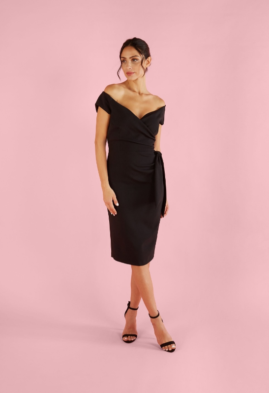 Hourglass Off The Shoulder Pencil Dress (Black)
