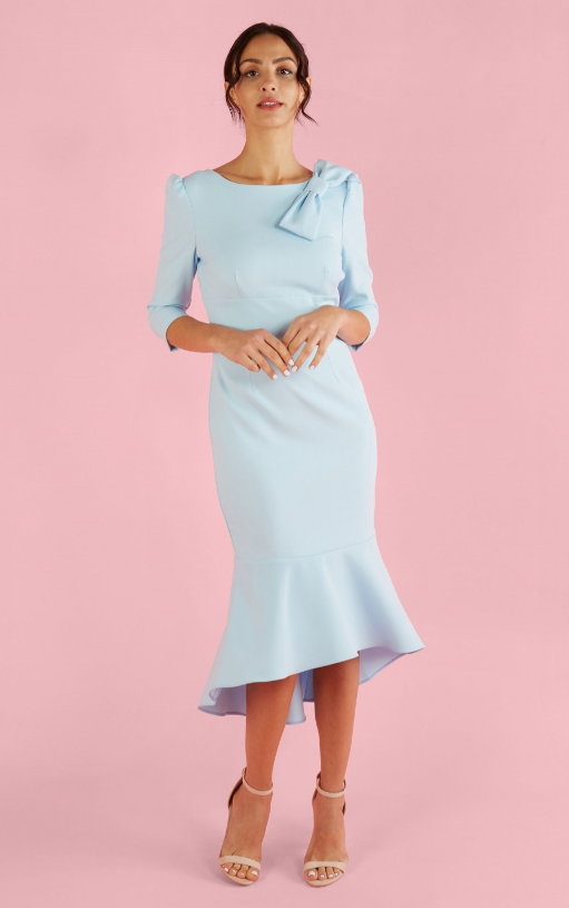 Arabella Waterfall Hem Dress (Pale Blue)