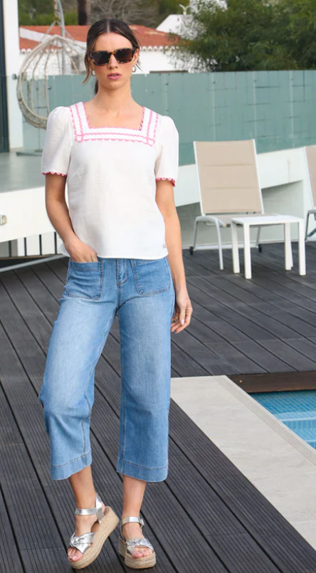 Teddie Crop Jean (Ice Blue)