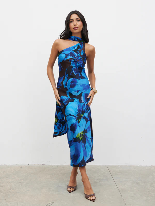 Sheree One Shoulder Sash Maxi Dress (Cobalt Blue)