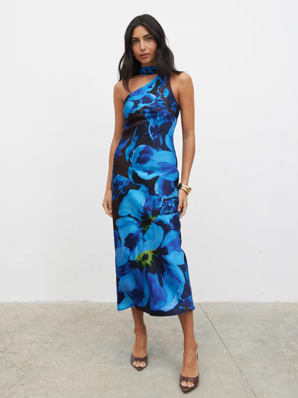 Sheree One Shoulder Sash Maxi Dress (Cobalt Blue)