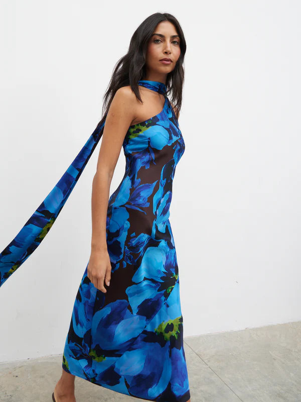Sheree One Shoulder Sash Maxi Dress (Cobalt Blue)