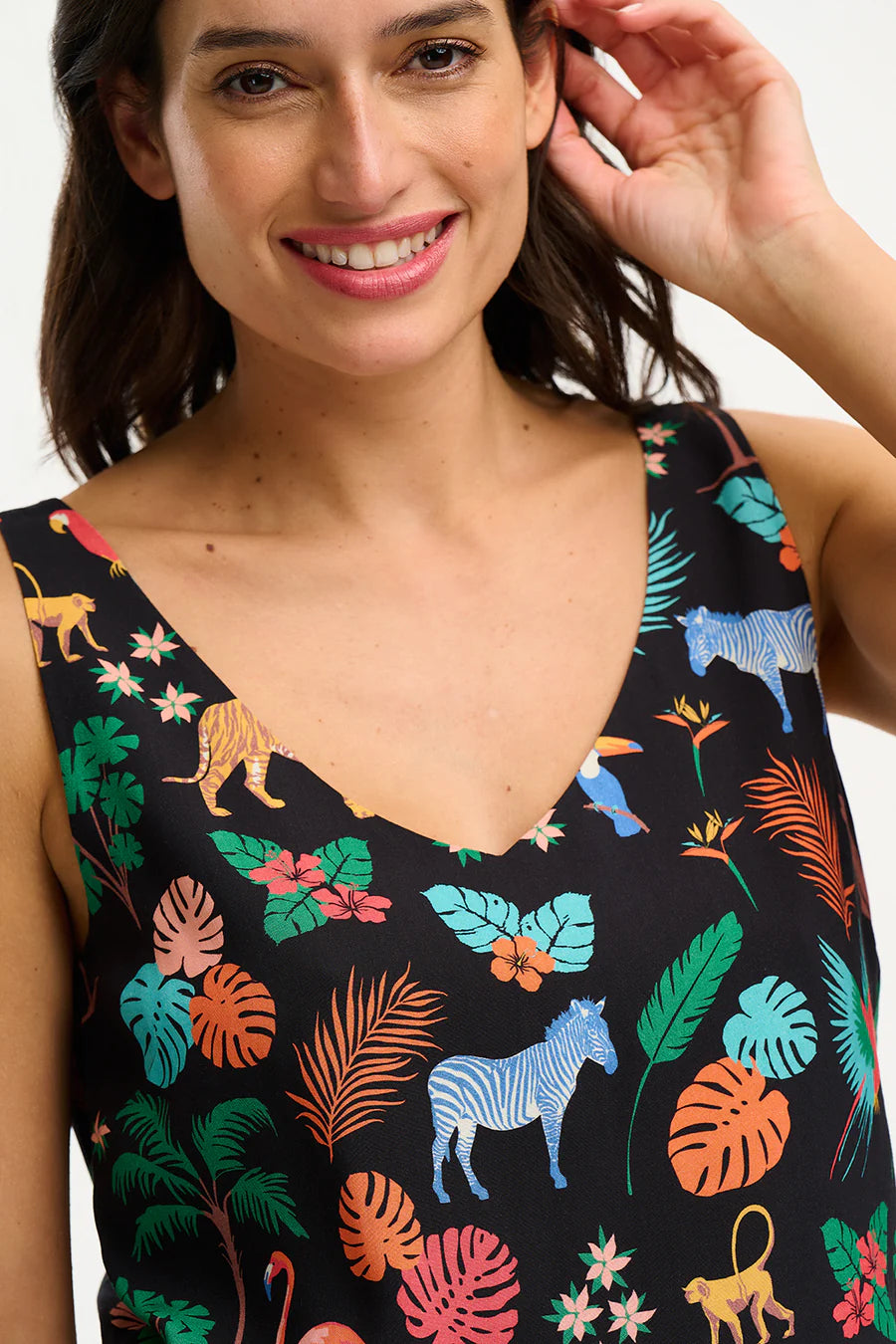 Romy Vest Top (Black Tropical Safari)
