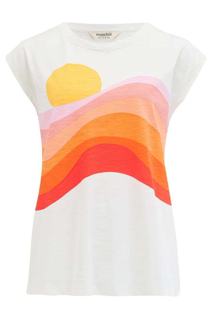 Chrissy Relaxed Tank T-Shirt (Off-White/Sunset Waves)