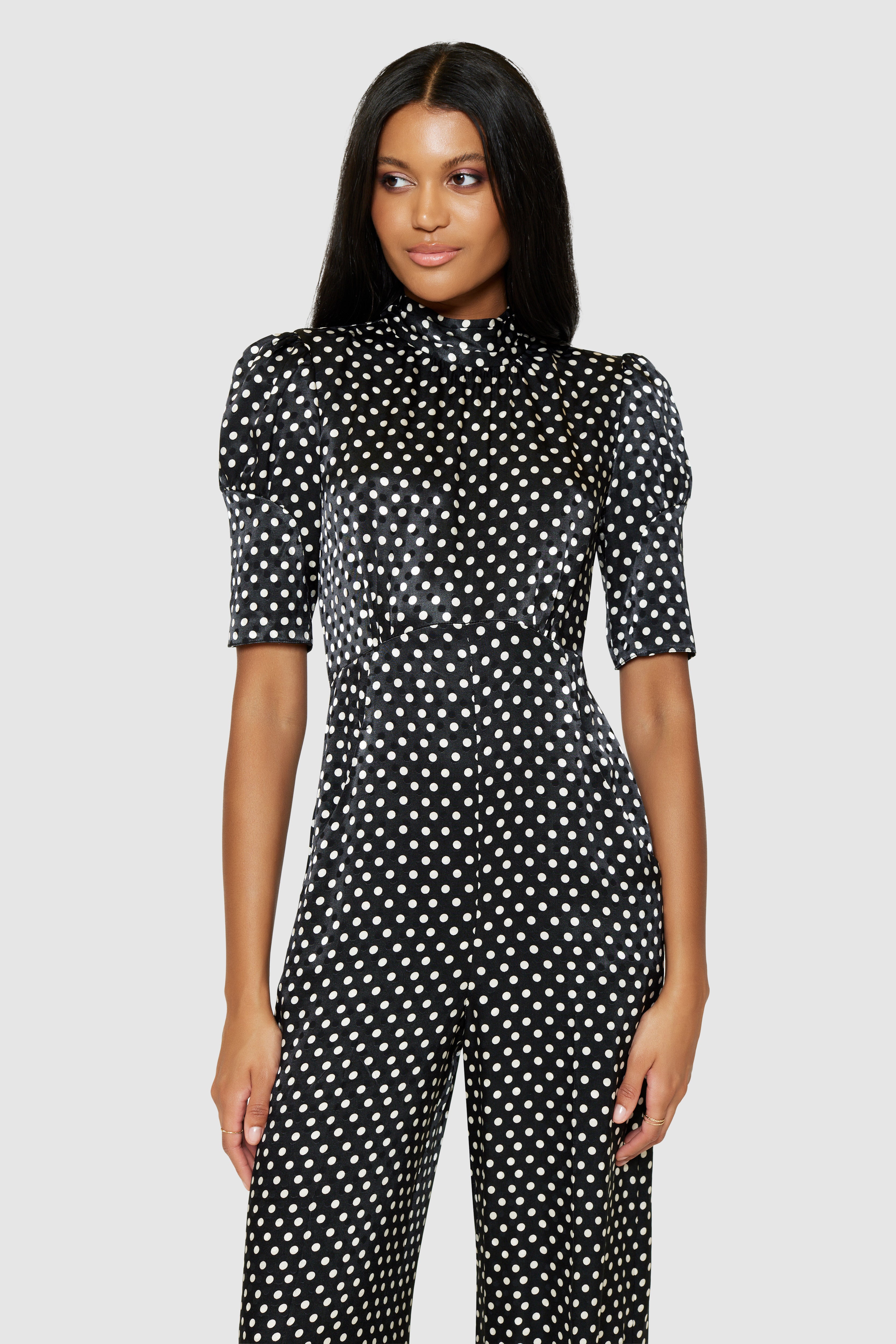 Glenda Wide Leg Jumpsuit (Black/White)