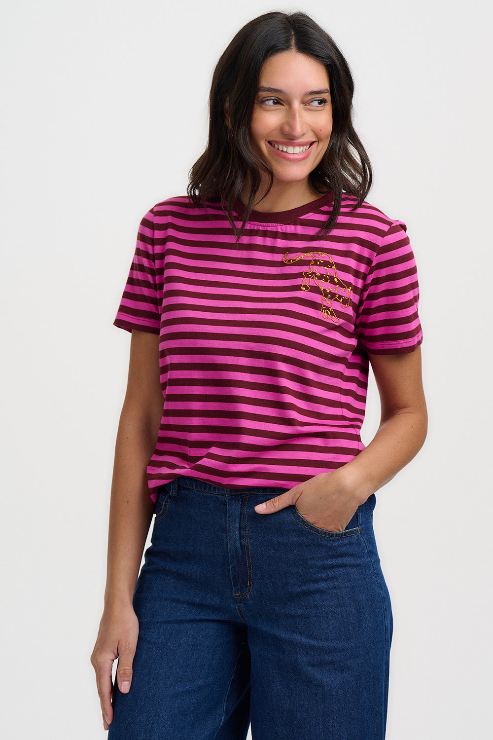 Maggie T-Shirt (Magenta Stripe/Leopard)