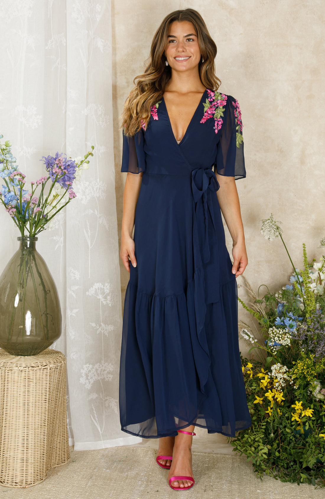 The Grace Embellished Maxi Wrap Dress (Navy)