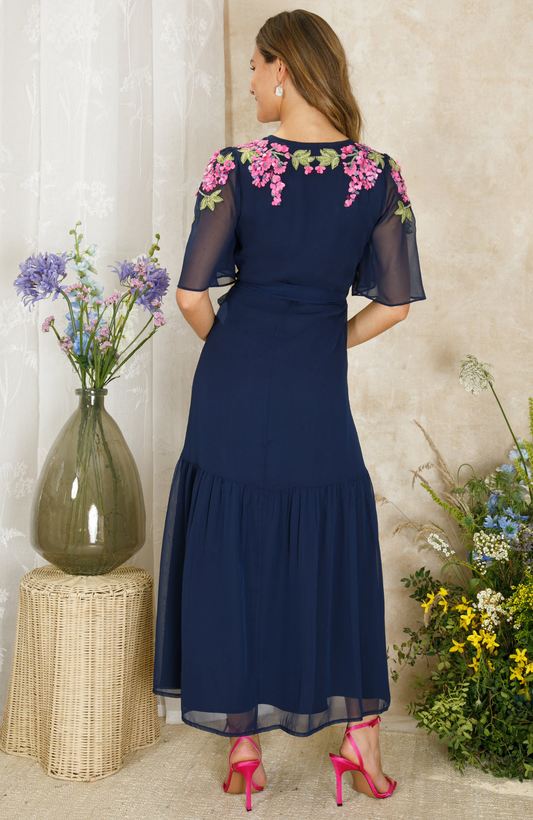 The Grace Embellished Maxi Wrap Dress (Navy)