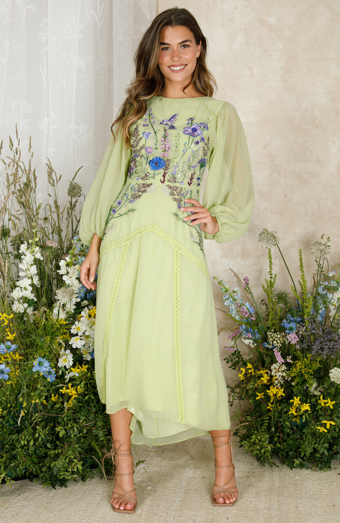 The Natalia Embellished Midaxi Dress (Lime)